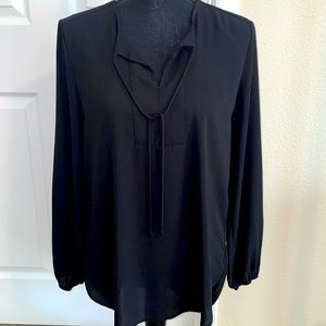 Joe Fresh black peasant sleeve blouse with tie front elastic sleeve Size: S